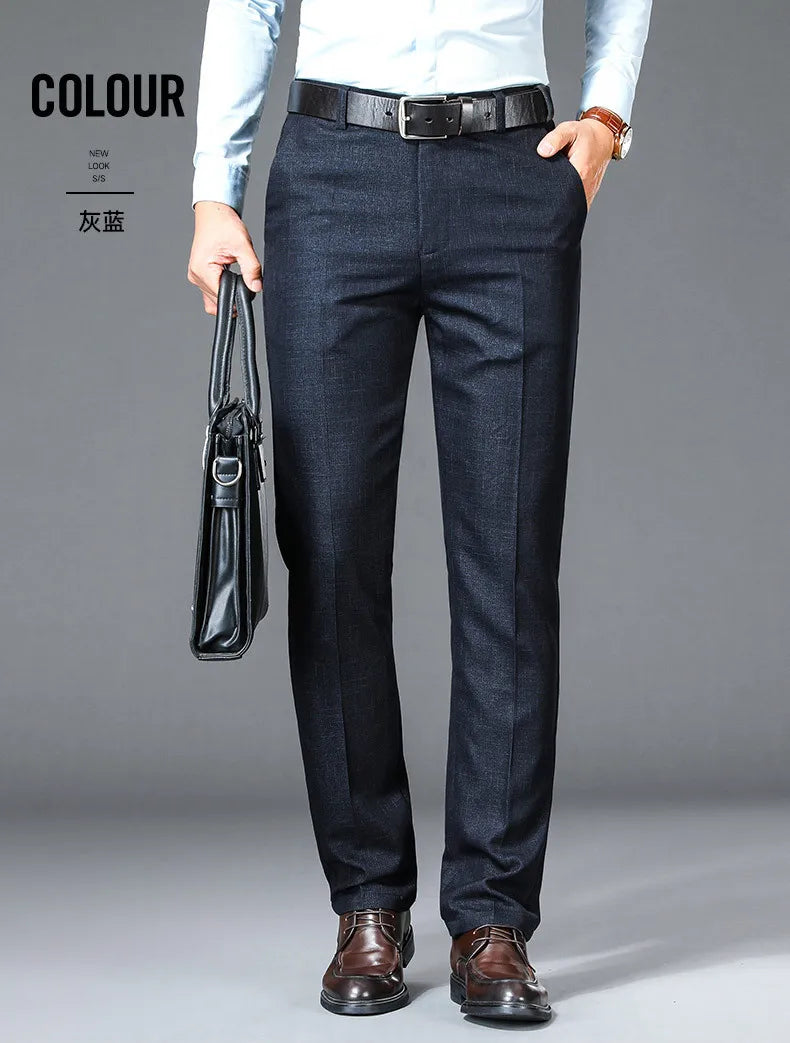 New Business Casual Suit Pants Men Solid High Waist Straight Office Formal Trousers Mens Classic Style Suit Long Pants Plus Size