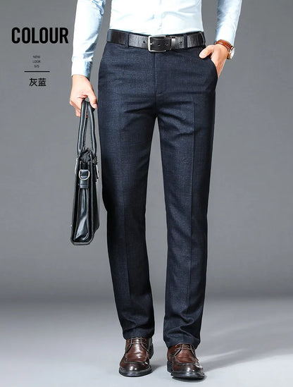New Business Casual Suit Pants Men Solid High Waist Straight Office Formal Trousers Mens Classic Style Suit Long Pants Plus Size