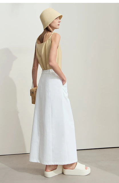 Minimalism 2025 New Long Skirts For Women Summer Vocation Black Pleated Elegant Office Lady Commuting Loose Skirt 12542102