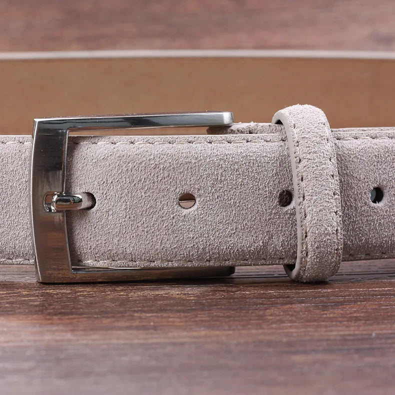 2025 Fashion Suede Belt Cow Genuine For Man And Lady With Oxford Fabric Strap Genuine Leather Luxury Pin Buckle Blue Belts