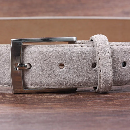 2025 Fashion Suede Belt Cow Genuine For Man And Lady With Oxford Fabric Strap Genuine Leather Luxury Pin Buckle Blue Belts