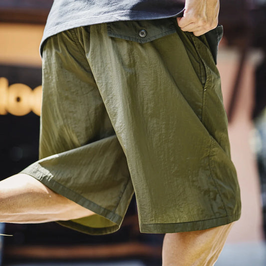 Men's Amekaji Shorts Summer Retro Oversized Wide Leg Casual Shorts Elastic Waist Cargo Breathable Men's Streetwear Shorts