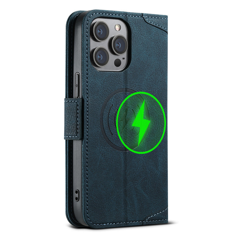 Magsafe Business Leather Wallet Phone Case For iPhone 12 13 14 15 Pro Max Plus 16 17 Pro Max With Flip Card Holder Cover