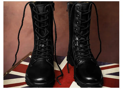 SURGUT High Top Style Snow Boots Men Warm Men Lace Up Tactical Boots Brand Fashion Winter Ankle Boots Leather Outdoor Footwear