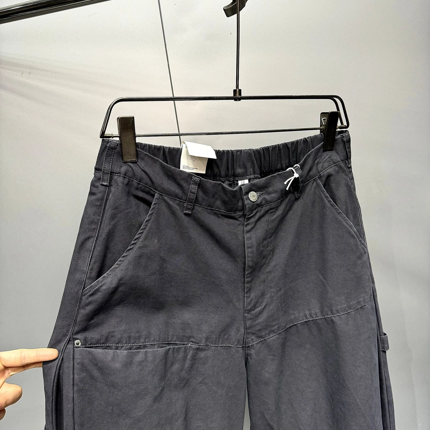 Mens Cargo Pants American Trendy Solid Black Cotton Heavyweight Wide Leg Loose Straight Streetwear Casual High Quality Pants