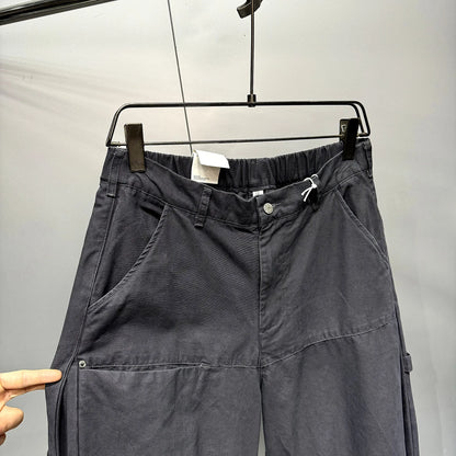 Mens Cargo Pants American Trendy Solid Black Cotton Heavyweight Wide Leg Loose Straight Streetwear Casual High Quality Pants