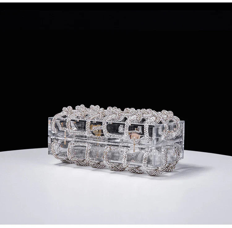 New Diamond Clear Acrylic Box Evening Clutch Bags Women Boutique Woven Knotted Rope Rhinestone Purses And Handbags Wedding Party