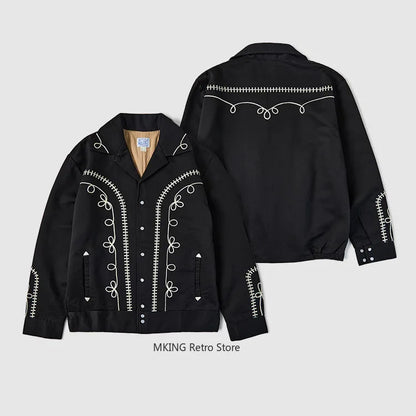 Non Stock Bolero Men's Rockabilly Jacket in Black Vintage-Inspired Western Embroidery Outerwear