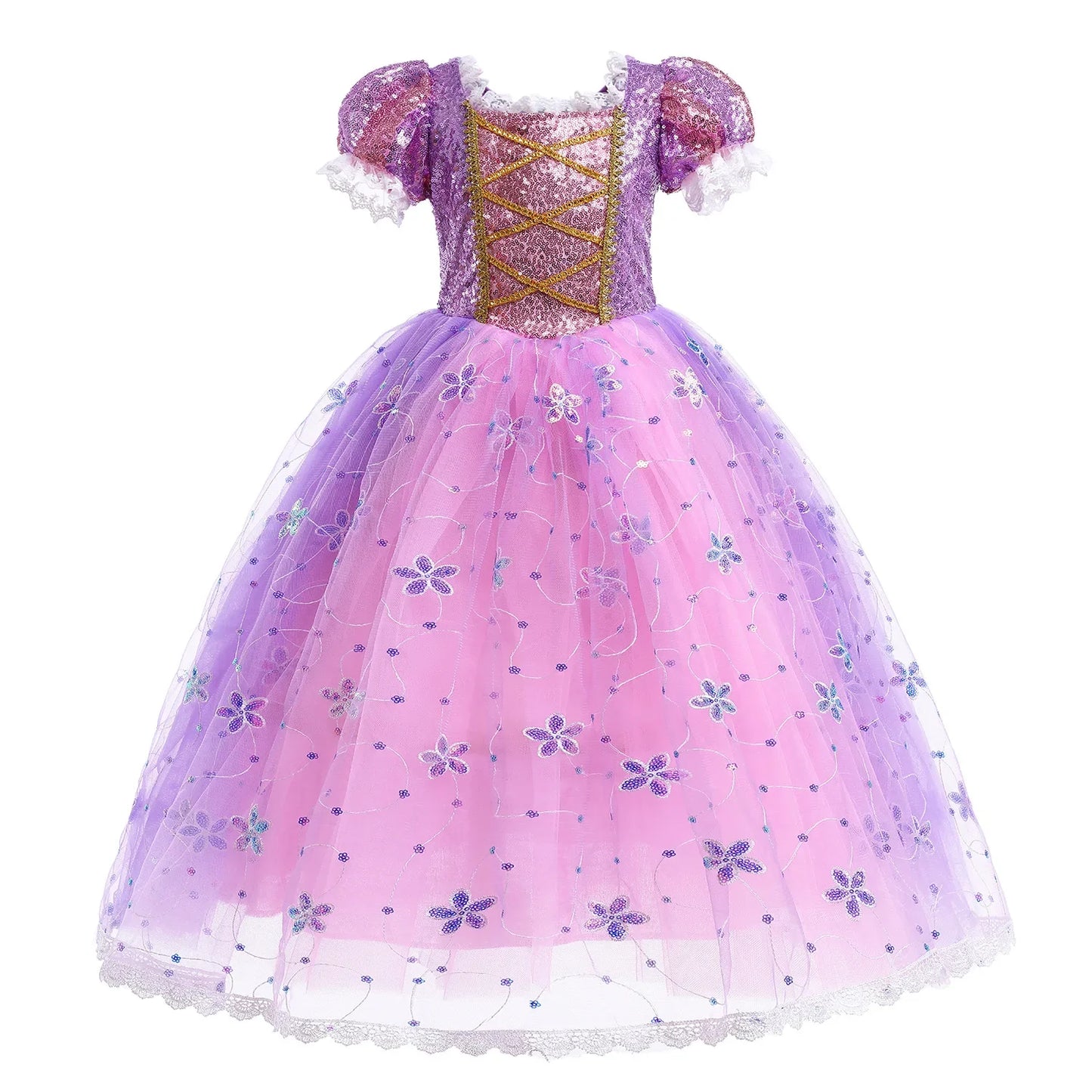 Girl Rapunzel Dress Kids Carnival Princess Costume Children Luxury Print Ball Gown Lace Sequin Gradient Fluffy Frocks