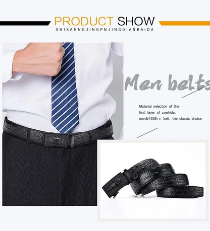 Genuine Leather Belt For Man Top Quality Luxury Famous Brand Male Belts Automatic Buckle Mens Crocodile Pattern Strap ZD2137