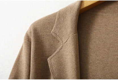 Women Blazer Cashmere Silk Blends Solid Colors Camel Long Sleeve Buttons Down Fashion Jacket Coat  Winter Warm XL XXL LY051