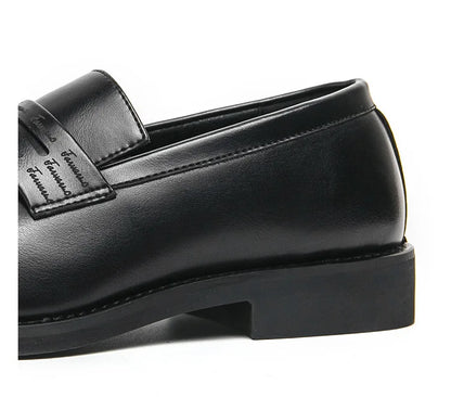 Men's Large Size Thick Bottom Heightening Painted Surface Slip-On Loafers Shoes with Rubber Sole And Ultra Leather Material