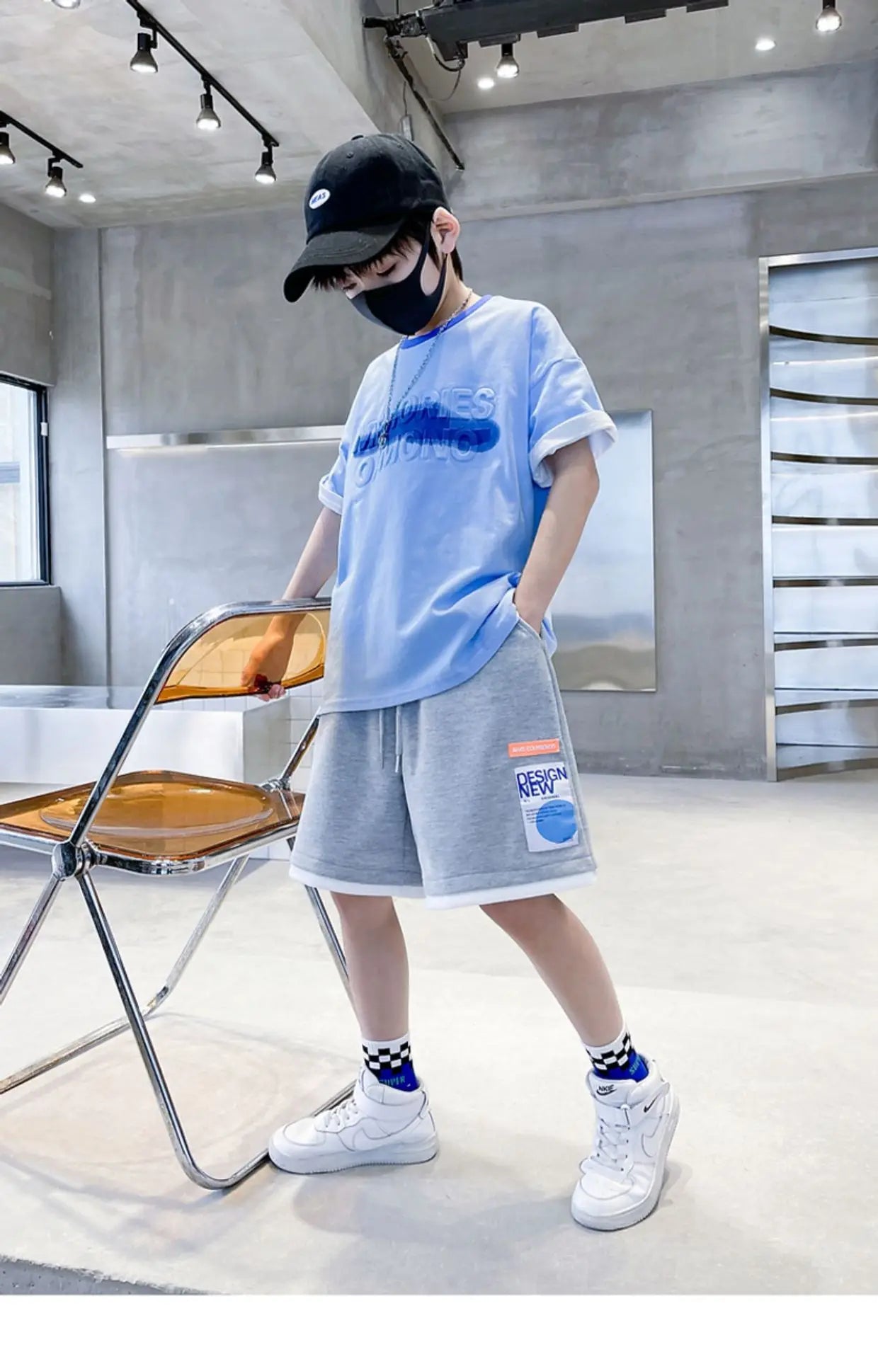 Summer Boys Cotton Alphabet Embossing t-Shirt Tops+Drawstring Short Pants Set School Kids Tracksuit Child Outfit Suit 5-16 Years