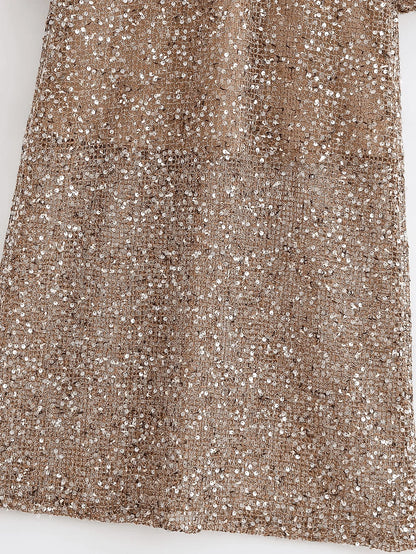 Sexy Sequined Long Pleated Dress Women Deep V-neck Full Sleeve See Through Dresses 2026 Summer Lady Party Evening Dresses ﻿