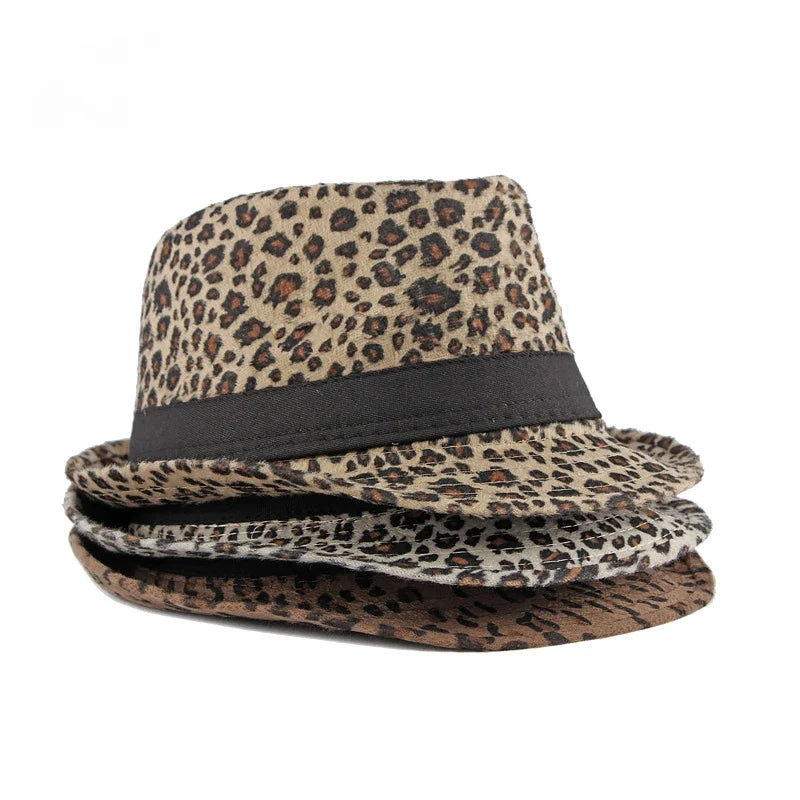 Autumn Winter Women's Fashion Top Hat Sexy Fashion Jazz Hat British Retro Gentleman Hat Men Leopard Animal Fedoras Top Party Hat