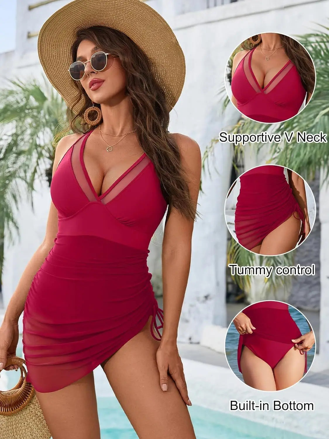 2025 Solid Mesh Patchwork Swimwear Women Sexy Push Up One Piece Swimsuit Monokini Lady Brazilian Beach Bathing Suit