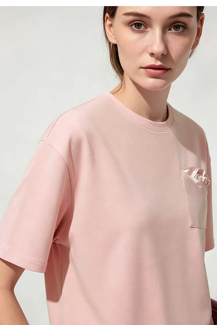 Women's T-Shirt 2026 Summer New Oversized Cotton Short Sleeve Tops Side Slit Mid Length Patch Pocket Tee Shirt 12642037