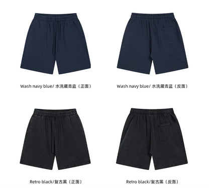 Fashion Summer Men 420gsm Washed Cotton Shorts Retro Unisex High Street Terry Knee Length Short Pants Streetwears HY0845