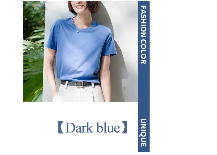 6% Real Silk Cotton Modal Women's T-shirt 2026 Summer Tees Short Sleeve Solid Tee Shirts V-neck Casual Woman Basic T shirt Tops