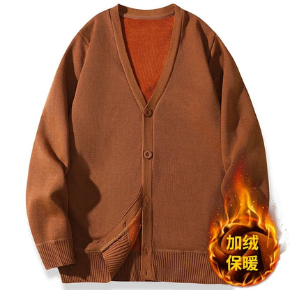 2026 New Men's Casual Long Sleeved Velvet Sweater Cardigan Knitted Jacket Top Autumn and Winter Fashionable Versatile Jacket