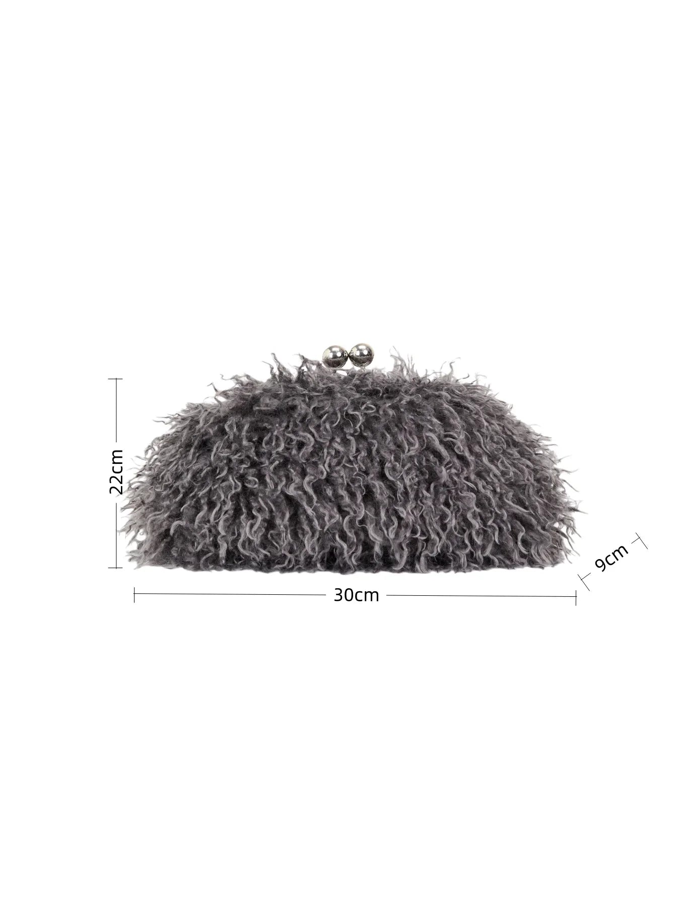 Women kisslock Faux Fur Clutch bag winter warm dark grey pouch frame clasp bag with chain crossbody