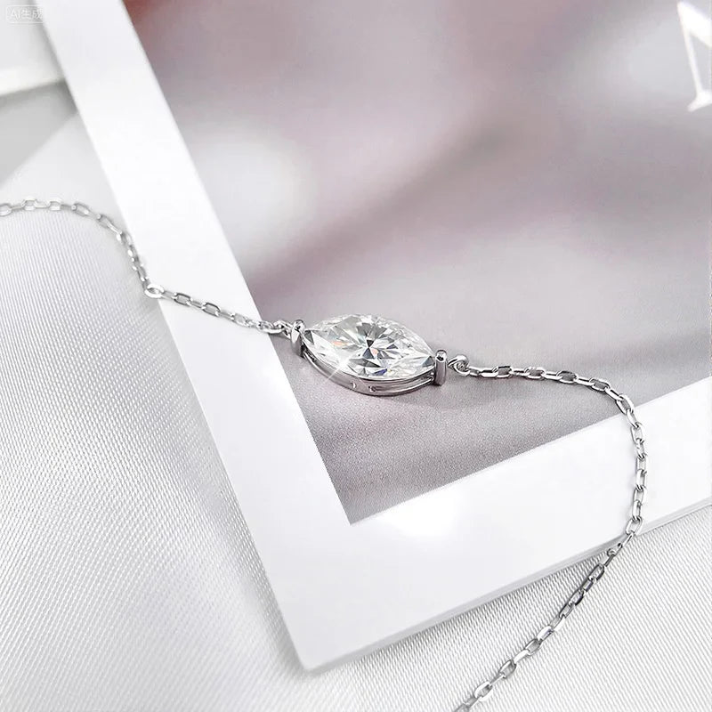 Marquise Cut 1-3CT Zircon or Moissanite Necklace for Women Gemstone Lab Diamond Pendant 925 Sterling Silver Plated 14K