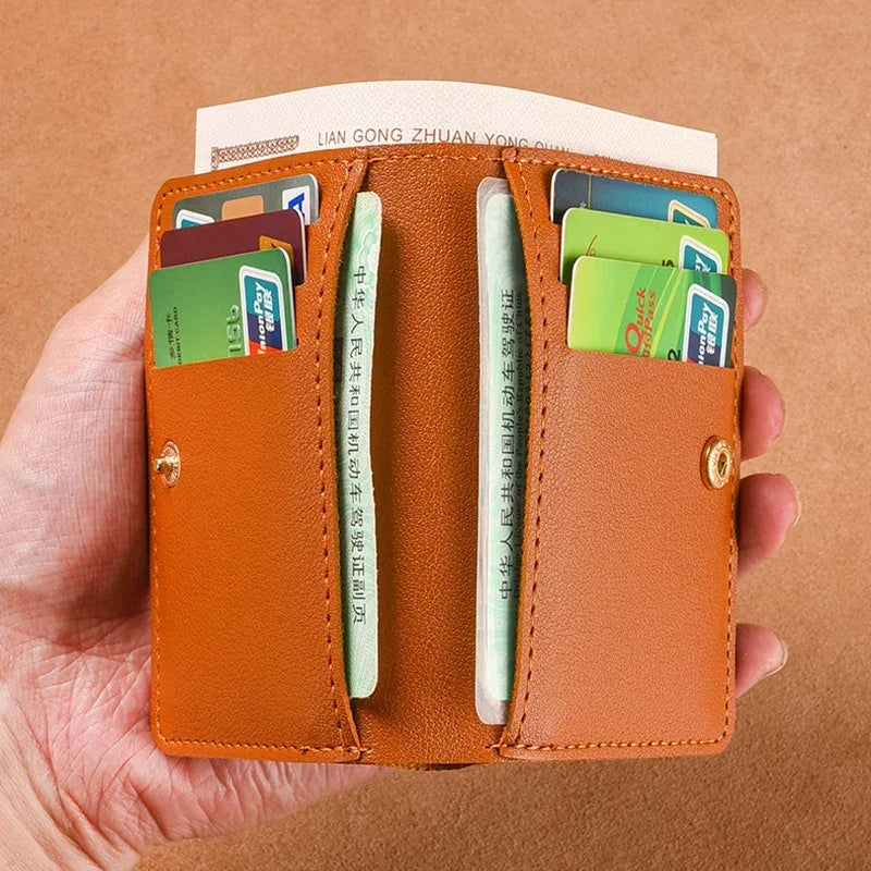 2025 Soft Leather Mini Wallet – Slim Foldable Card Case with Snap Closure for Women & Men