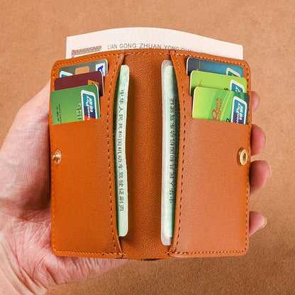 2025 Soft Leather Mini Wallet – Slim Foldable Card Case with Snap Closure for Women & Men