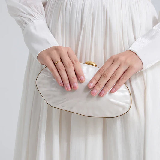 Shell Clutch Bag Acrylic pearl color frame purse women beach wedding evening party cute ivory handbag 2025 spring new
