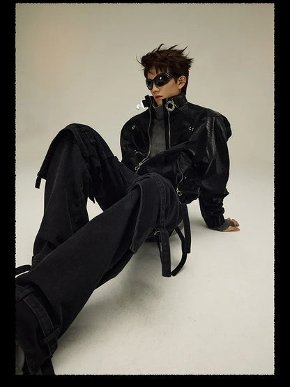 Spring Autumn Cool Handsome Crocodile Print Patchwork Pu Leather Jacket Men Color Block Luxury Designer Clothes 2024