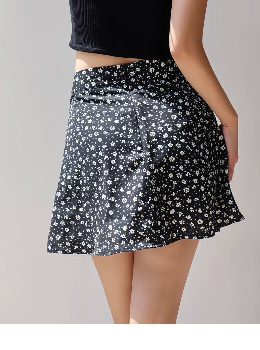2024 Summer New Retro Vacation Style Small Floral Half Skirt High Waisted Wrap Buttocks Elegant Sweet Slim Short Skirt 06AH