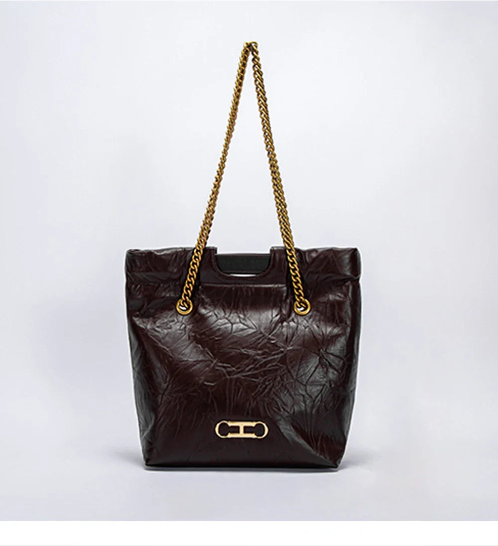 Body Design Solid Color Large Capacity Fashionable New Product Women's Shoulder Bag Chain Shoulder Strap Unique Folded Bag