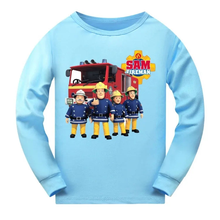 Anime Fireman Sam Clothes Kids Fire Fighting Pajama Sets Baby Girls Homewear Toddler Boys Nightwear Children Long Sleeve Pijamas