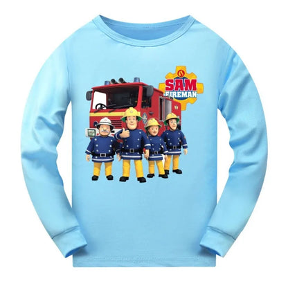 Anime Fireman Sam Clothes Kids Fire Fighting Pajama Sets Baby Girls Homewear Toddler Boys Nightwear Children Long Sleeve Pijamas