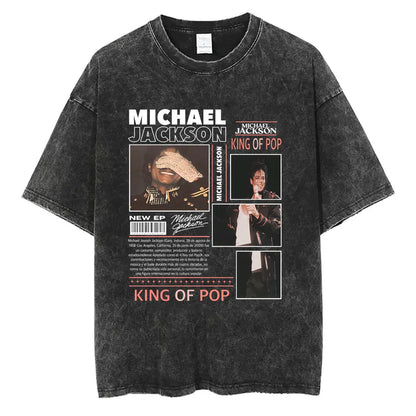 Washed Vintage Michael Jackson Thriller Graphic T-shirt Men Women Fashion Retro Gothic Rock Tshirt Men's Punk Oversized T Shirts