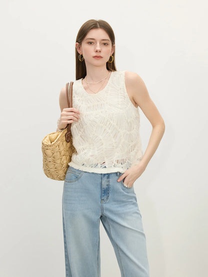 Braided Loose Sleeveless Fashion Vest Beige Top For Women 2025 Summer New Arrival Holiday Season Versatile Tops 25FS12337
