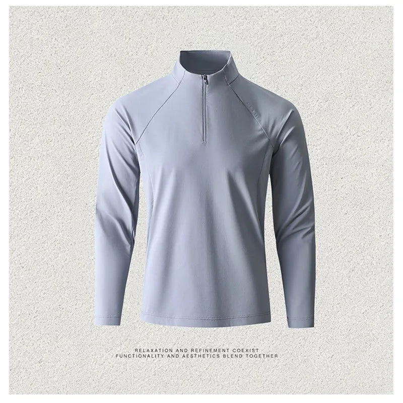 Men's Quick-Dry Half-Zip Long Sleeve T-Shirt – Breathable Four-Way Stretch Athletic Top with UPF50+ Cool Touch for Running & Gym