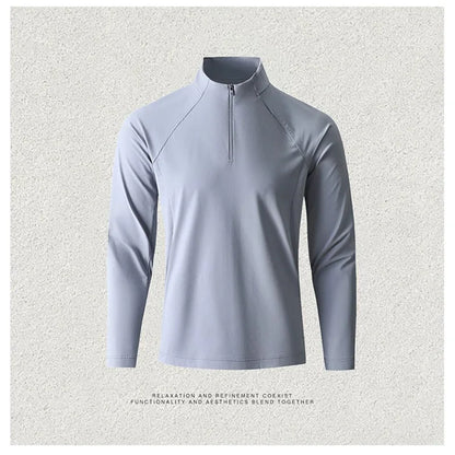 Men's Quick-Dry Half-Zip Long Sleeve T-Shirt – Breathable Four-Way Stretch Athletic Top with UPF50+ Cool Touch for Running & Gym