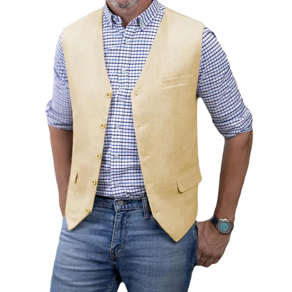 Men's Slim Fit Cotton Suit Vest Solid Color Business Casual Business Dinner Party Dress Waistcoat Wedding Groomsman's Dress