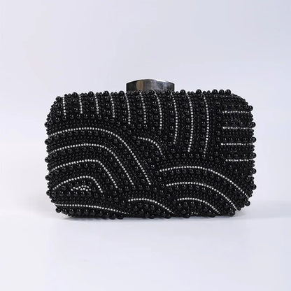 Ladies Pearl Elegant Evening Bag Fashionable Stylish Beading Wedding Dinner Party Banquet Dress Clutch Bag with Long Chain Purse