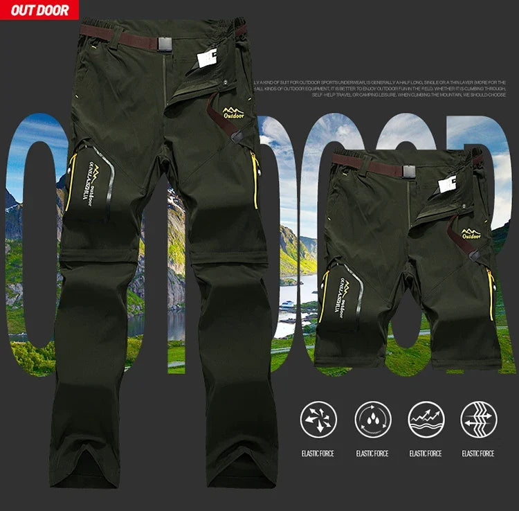 Men's Camping Hiking Pants Trekking Stretch Summer Quick Dry UV-Proof Outdoor Travel Trousers Detachable into Shorts