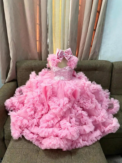 Luxury Ball Gown Girls Birthday Party Gowns Ruffles Sequined Flower Girl Dress For Wedding Customized Princess Child Prom Dress