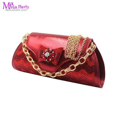 Wine Color New Arrivals High Quality Specials Design Italian Women Shoes and Bag  with Crystal for Wedding Party