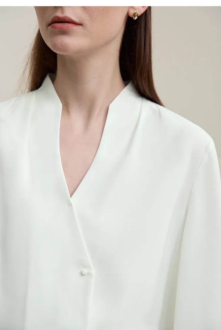 Elegant Women's Blouse 2026 Autumn New V-Neck Pleated Flared Sleeve Chiffon Shirt Women's Loose Long Sleeve Top 12641070
