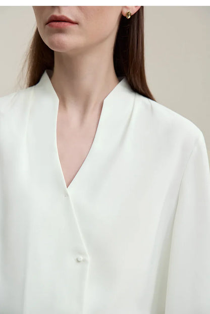 Elegant Women's Blouse 2026 Autumn New V-Neck Pleated Flared Sleeve Chiffon Shirt Women's Loose Long Sleeve Top 12641070