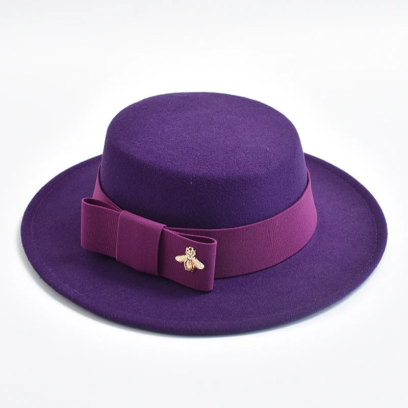 New Fedora Hat for Women Elegant Fashion Formal Wedding Decorate Church Cap Flat Top Bow Party Jazz Hat Chapeau Femme