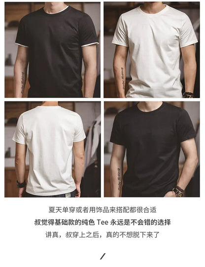Maden 1Pc/2Pcs Solid Cotton Short-sleeved T-shirts Round Neck Black Beige T-Shirt Men's Summer Classic Heavyweight Versatile Tee