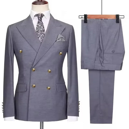 2025 New Men's 2 Piece(Jacket+Pants)Double Breasted Slim Fit Elegant Suit Wedding Groom Business Banquet Tailor-made