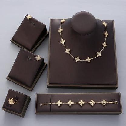 Luxury Flower Statement Necklace earring ring BraceletJewelry Set For Women Wedding Party Full Zircon Dubai Bridal jewelry N0555
