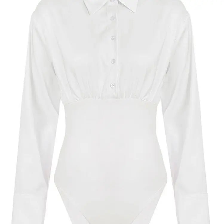Summer Fashion New Design Sense High-end Spicy Girl Three-dimensional Top Simple Slim Fit Versatile Long Sleeved Jumpsuit Shirt